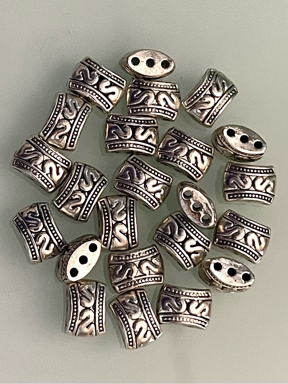 23-pcs Tibetan Antique Silver 3-Hole Rectangle Spacer Beads (11x8x4 mm) NEW